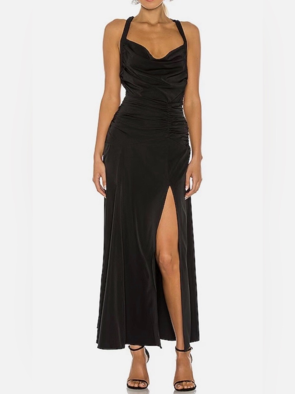 NWT For Love & Lemons Black Ruched Open Back Maxi Dress Size Small Formal
